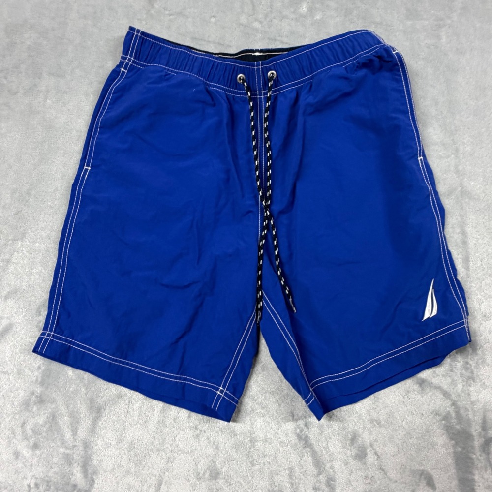 Nautica Men Size Small W30 Blue Swim Trunks Board Short Elastic Waist Mesh Lined